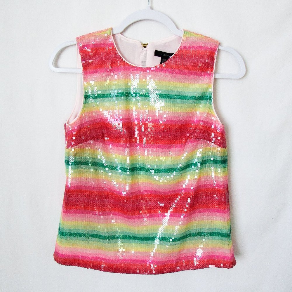 J CREW Sequin Sleeveless Top in Pink Multi Striped Cocktail Party blouse XXS